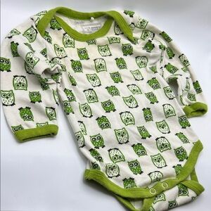 Vintage Owl Print Baby Bodysuit – Green & White (2–4 Months)